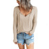 women s solid color drawstring V-neck fleece top nihaostyles clothing wholesale NSXPF72488