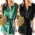 women s solid color loose V-neck lace dress nihaostyles clothing wholesale NSXPF72489