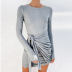 Vestido de manga larga con cinturón ajustado y encogimiento elástico para mujer, venta al por mayor de ropa nihaostyles NSXPF72492