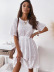White Embroidered Round Neck Hollow Short Sleeve Dress NSCX72585