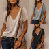 women s V-neck contrast color loose short-sleeved T-shirt nihaostyles clothing wholesale NSKL72594