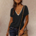 women s V-neck contrast color loose short-sleeved T-shirt nihaostyles clothing wholesale NSKL72594