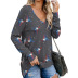 double zipper V-neck stitching loose long-sleeved T-shirt Nihaostyles wholesale clothing vendor NSLZ72631