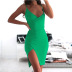 Solid Color Pleated Split Cami Dress NSLZ72633