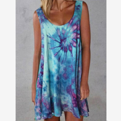 Round Neck Sleeveless Tie-dye Printed Dress Nihaostyles Wholesale Clothing Vendor NSLZ72634
