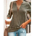 zipper V-neck stitching long-sleeved T-shirt Nihaostyles wholesale clothing vendor NSLZ72637