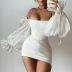women s off-the-shoulder one-word collar lantern sleeve tube top dress nihaostyles clothing wholesale NSDMS76893