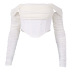 Solid Color Mesh Off-Shoulder Long Sleeve Fishbone Net Yarn Cropped Blouse NSHT76922