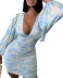 falda de manga larga con cuello en V  cintura alta  para mujer nihaostyles, ropa al por mayor NSNXX78190