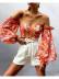 women s shoulder wrap chest printed lantern sleeve chiffon blouse nihaostyles wholesale clothing NSNXX78191