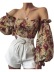 women s shoulder wrap chest printed lantern sleeve chiffon blouse nihaostyles wholesale clothing NSNXX78191