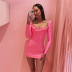 Pu Leather Low-Cut Long-Sleeved Square Neck Dress NSFD78204