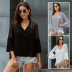 women s V-neck long-sleeved crochet printing loose single-breasted shirt nihaostyles clothing wholesale NSQSY78352