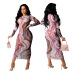 women s mesh printing long-sleeved dress nihaostyles wholesale clothing NSOSD78360