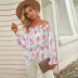 women s one-line neck strapless printed long-sleeved chiffon T-shirt nihaostyles clothing wholesale NSQSY78397