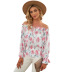 women s one-line neck strapless printed long-sleeved chiffon T-shirt nihaostyles clothing wholesale NSQSY78397