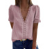 women s solid color deep V-neck embroidered lace short-sleeved chiffon shirt nihaostyles clothing wholesale NSQSY78399