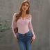 women s solid color long-sleeved Slim lace V-neck shirt nihaostyles clothing wholesale NSQSY78406