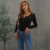 women s solid color long-sleeved Slim lace V-neck shirt nihaostyles clothing wholesale NSQSY78406