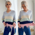 women s striped v-neck knitted sweater with holes nihaostyles wholesale clothing NSDMB78455