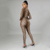women s tight leopard print long-sleeved trousers jumpsuit nihaostyles wholesale clothing NSOSD78467