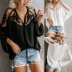 women s V-neck lace chiffon shirt nihaostyles wholesale clothing NSQSY78567