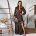 women s leopard print slit V-neck long dress nihaostyles wholesale clothing NSQSY78572