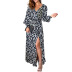 women s leopard print slit V-neck long dress nihaostyles wholesale clothing NSQSY78572