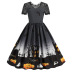 Women s Lace Round Neck Short Sleeve Printed Dress nihaostyles disfraces de halloween al por mayor NSSAP78578