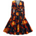 V-neck long-sleeved waist printing large swing dress nihaostyles wholesale halloween costumes NSSAP78586