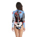 women s blue human body skeleton digital printing long-sleeved one-piece swimsuit nihaostyles wholesale halloween costumes NSNDB78713