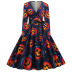 women s V-neck long-sleeved printing dress nihaostyles wholesale halloween costumes NSSAP78819