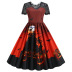 women s lace short-sleeved print big swing dress nihaostyles wholesale halloween costumes NSSAP78838