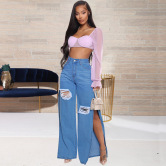 Women's Ripped Slit Jeans Nihaostyles Clothing Wholesale NSWL79139