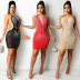 women s hot drilling mesh backless sling V-neck dress nihaostyles wholesale clothing NSXYZ79202