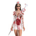 Halloween Nurse Zombie Print Round Neck Slim Long Sleeve Dress NSNDB78842