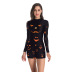 Halloween 3D Horror Pumpkin Digital Print Long Sleeve Dress NSNDB78850