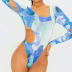 women s hollow printing long-sleeved one-piece swimsuit nihaostyles clothing wholesale NSLJ79379