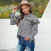 Black & White Plaid Round Neck Ruffled Long-Sleeved Polyester Loose Casual Blouse NSSI79386