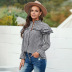 Black & White Plaid Round Neck Ruffled Long-Sleeved Polyester Loose Casual Blouse NSSI79386