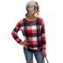 autumn women s round neck plaid stitching long-sleeved casual sweatershirt nihaostyles wholesale clothing NSSI79389