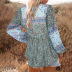  Autumn Women s V-neck Bohemian Printed Tassel Lantern Sleeve Chiffon Shirt nihaostyles wholesale clothing NSSI79409