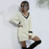 women s V-neck twist flowers OL knitted mid-length sweater skirt nihaostyles wholesale clothing NSDMB79412