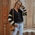 women s striped v-neck color-block knit short sweater cardigan nihaostyles wholesale clothing NSDMB79414