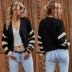 women s striped v-neck color-block knit short sweater cardigan nihaostyles wholesale clothing NSDMB79414