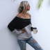women s contrast color long-sleeved Off collar sweater nihaostyles wholesale clothing NSDMB79424
