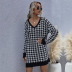 women s retro houndstooth v-neck OL knitted mid-length sweater dress nihaostyles wholesale clothing NSDMB79425