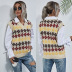 Women s Apricot V-neck Diamond Contrasting Sweater Vest nihaostyles wholesale clothing NSDMB79430