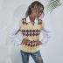Women s Apricot V-neck Diamond Contrasting Sweater Vest nihaostyles wholesale clothing NSDMB79430