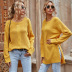 women s round neck solid color knitted mid-length split sweater pullover nihaostyles wholesale clothing NSDMB79431
